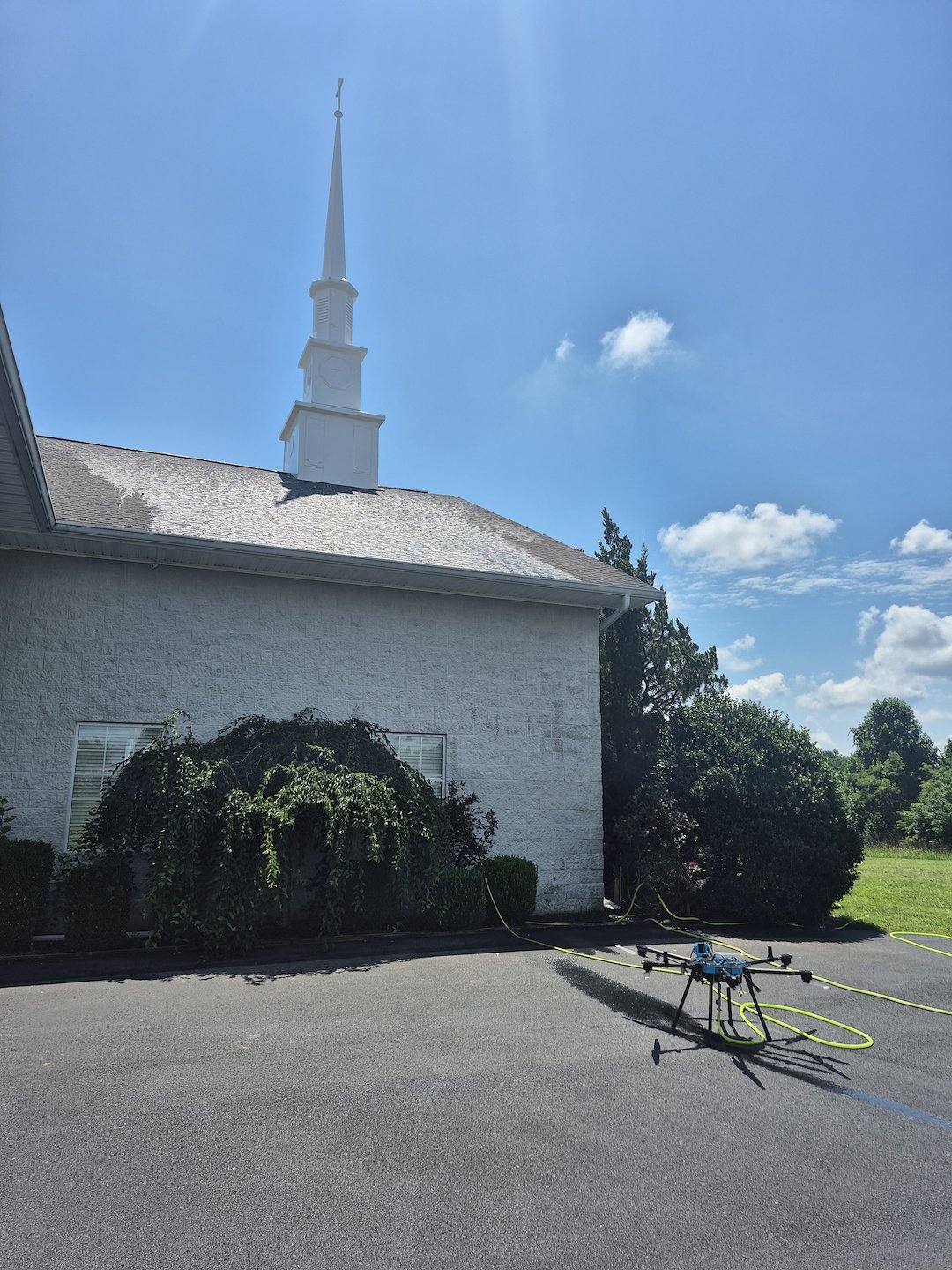 “Drone-Assisted Steeple Cleaning – Restoring the Beauty of this Church”